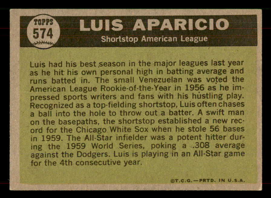 1961 Topps Baseball #574 Luis Aparicio A.S. White Sox EX-MT 565758