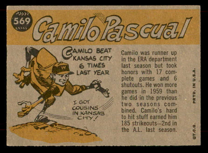 1960 Topps Baseball #569 Camilo Pascual A.S. Senators EX-MT 565762