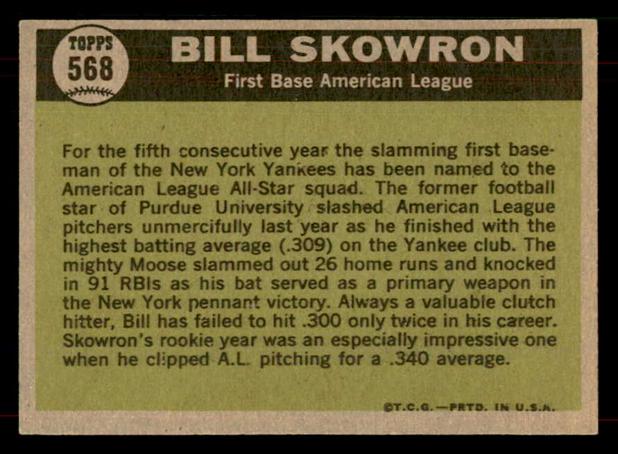 1961 Topps Baseball #568 Bill Skowron A.S. Yankees EX-MT 565763