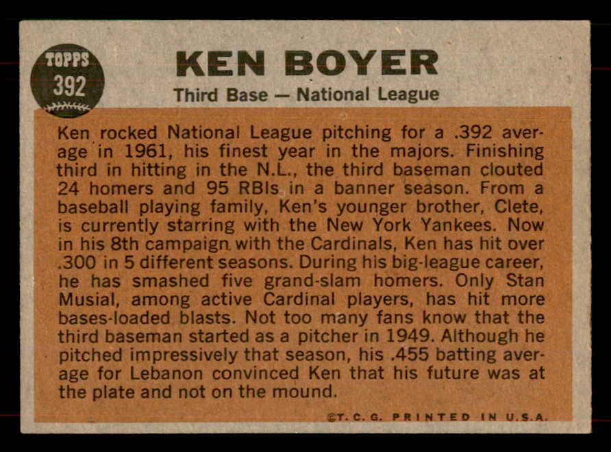 1962 Topps Baseball #392 Ken Boyer A.S. Cardinals EX-MT 565764
