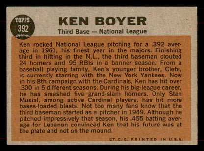 1962 Topps Baseball #392 Ken Boyer A.S. Cardinals EX-MT 565764