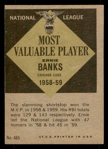 1961 Topps Baseball #485 Ernie Banks MVP Cubs EX-MT 565777
