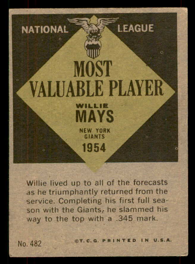 1961 Topps Baseball #482 Willie Mays MVP Giants VG-EX 565780