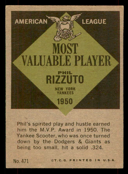 1961 Topps Baseball #471 Phil Rizzuto MVP Yankees EX-MT 565781