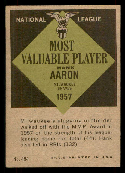 1961 Topps Baseball #484 Hank Aaron MVP Braves NR-MT 565782
