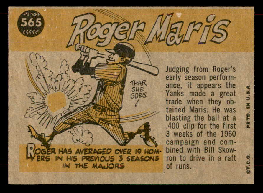 1960 Topps Baseball #565 Roger Maris A.S. Yankees NR-MT 565787