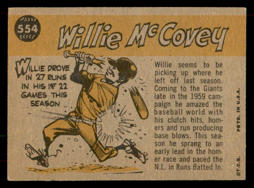 1960 Topps Baseball #554 Willie McCovey A.S. Giants EX 565789