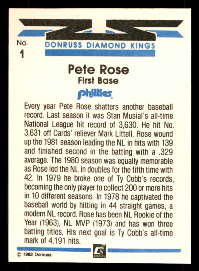 1982 Donruss #  1 Pete Rose Phillies NR-MT 565795