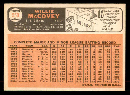 1966 Topps Baseball #550 Willie McCovey Giants EX-MT 565797