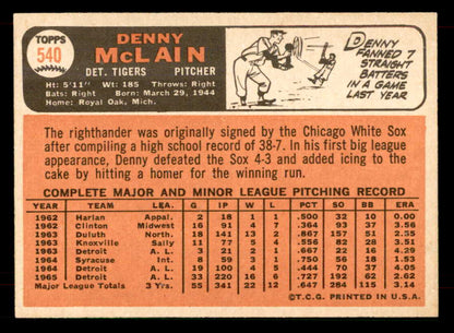 1966 Topps Baseball #540 Denny McLain Tigers EX-MT/NR-MT 565800