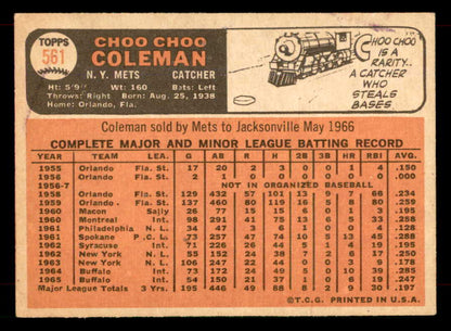 1966 Topps Baseball #561 Choo Choo Coleman Mets VG-EX 565802