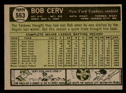 1961 Topps Baseball #563 Bob Cerv Yankees EX-MT 565803