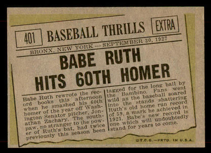 1961 Topps Baseball #401 Babe Ruth Yankees EX-MT 565809