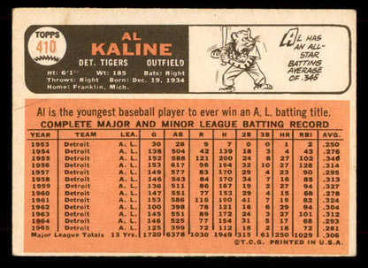 1966 Topps Baseball #410 Al Kaline Tigers VG-EX 565819