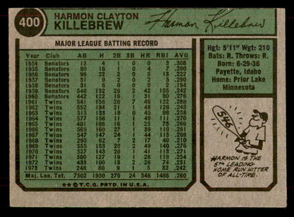 1974 Topps Baseball #400 Harmon Killebrew Twins VG-EX 565831