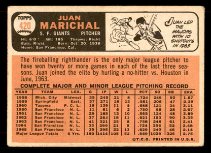 1966 Topps Baseball #420 Juan Marichal Giants VG 565844