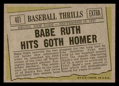 1961 Topps Baseball #401 Babe Ruth Yankees EX 565849