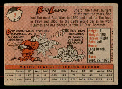 1958 Topps Baseball #  2 Bob Lemon Indians VG 565855