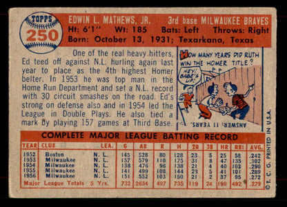1957 Topps Baseball #250 Eddie Mathews Braves VG 565860