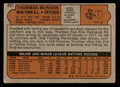 1972 Topps Baseball #441 Thurman Munson Yankees VG 565861