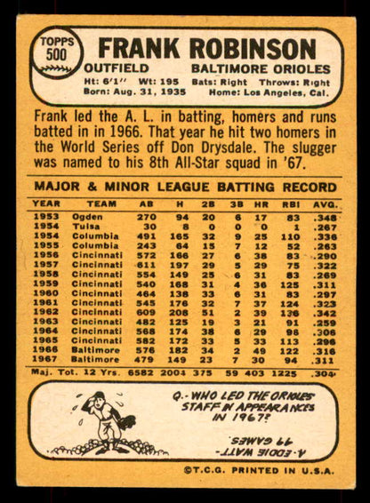 1968 Topps Baseball #500 Frank Robinson Orioles EX-MT 565874