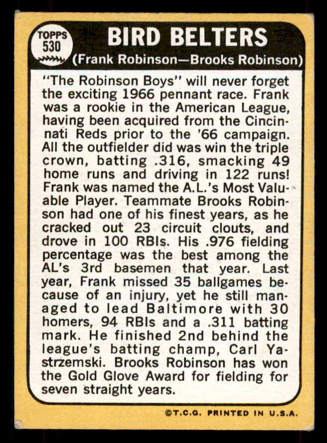 1968 Topps Baseball #530 Brooks Robinson Frank Robinson EX 565877
