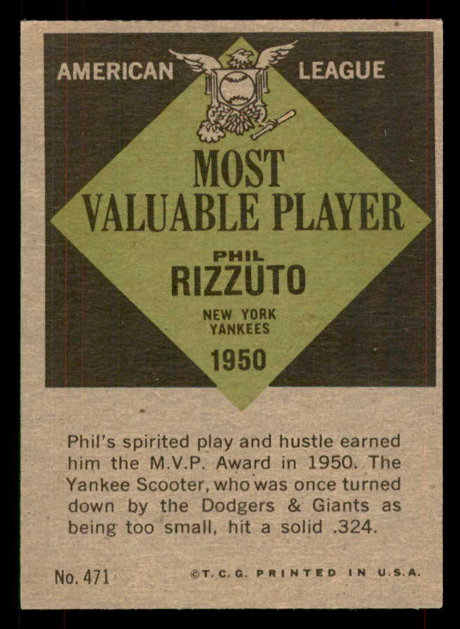 1961 Topps Baseball #471 Phil Rizzuto MVP Yankees VG 565886