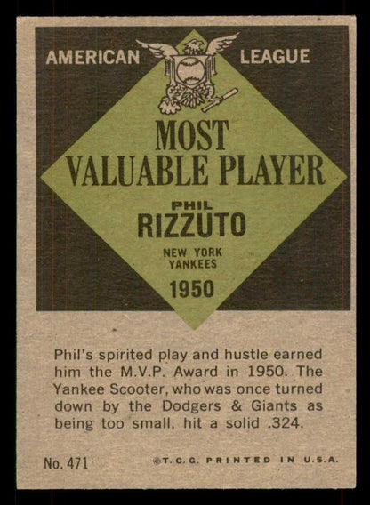 1961 Topps Baseball #471 Phil Rizzuto MVP Yankees VG 565886