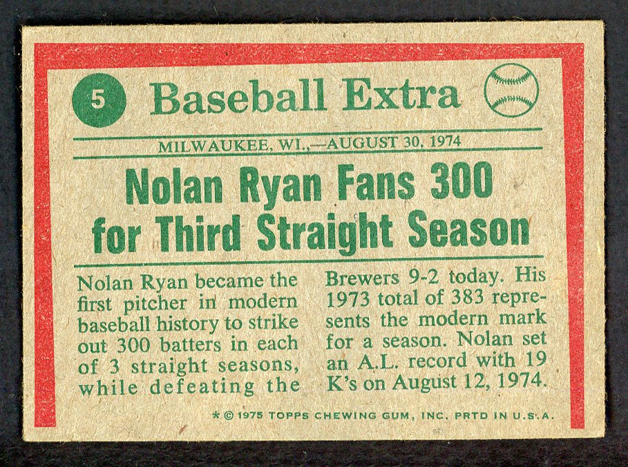 1975 Topps Baseball #  5 Nolan Ryan HL Angels VG 565894