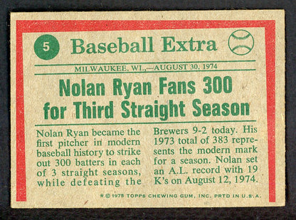 1975 Topps Baseball #  5 Nolan Ryan HL Angels VG 565894