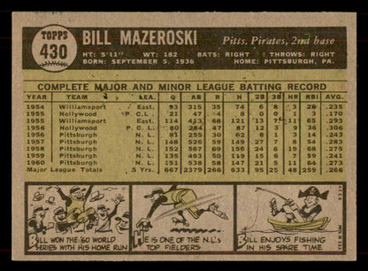 1961 Topps Baseball #430 Bill Mazeroski Pirates NR-MT 565895