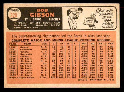 1966 Topps Baseball #320 Bob Gibson Cardinals EX-MT 565899