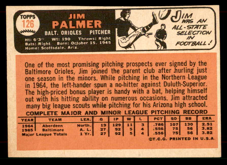 1966 Topps Baseball #126 Jim Palmer Orioles EX-MT 565902