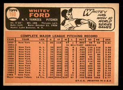 1966 Topps Baseball #160 Whitey Ford Yankees EX-MT 565903