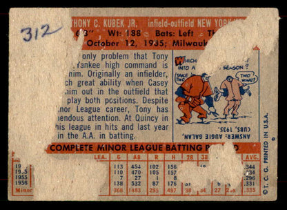1957 Topps Baseball #312 Tony Kubek Yankees Fair 565907