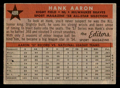 1958 Topps Baseball #488 Hank Aaron A.S. Braves GD-VG 565913