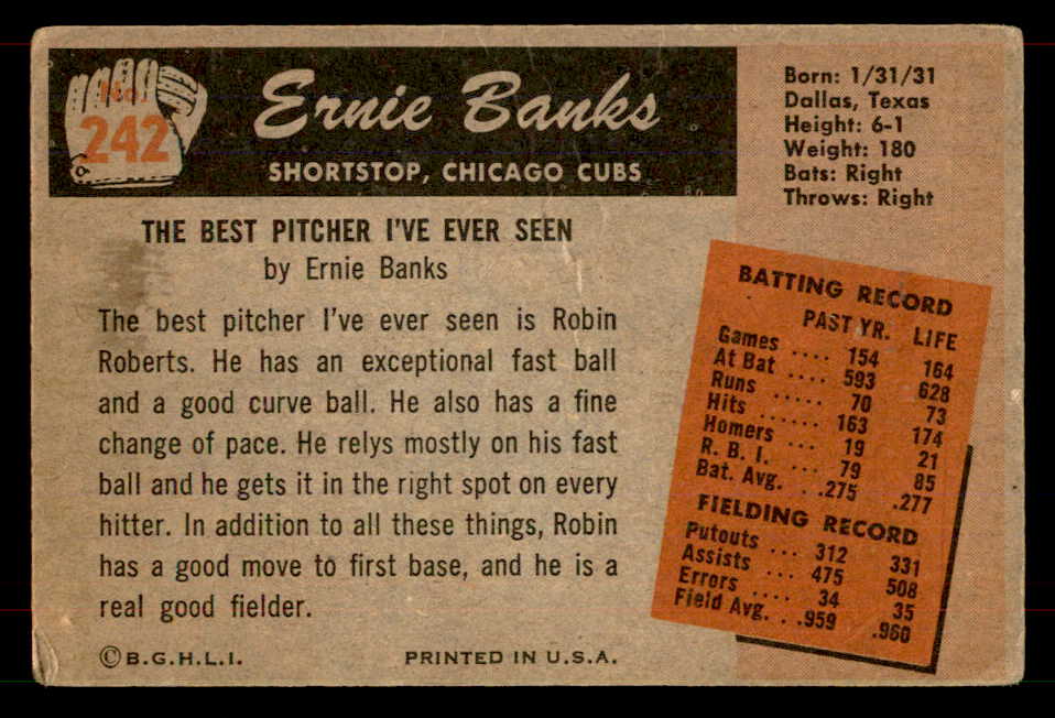 1955 Bowman Baseball #242 Ernie Banks Cubs VG 565922