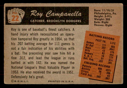 1955 Bowman Baseball # 22 Roy Campanella Dodgers VG-EX 565923