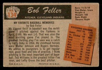 1955 Bowman Baseball #134 Bob Feller Indians VG-EX 565924