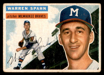 1956 Topps Baseball # 10 Warren Spahn Braves VG White 565928