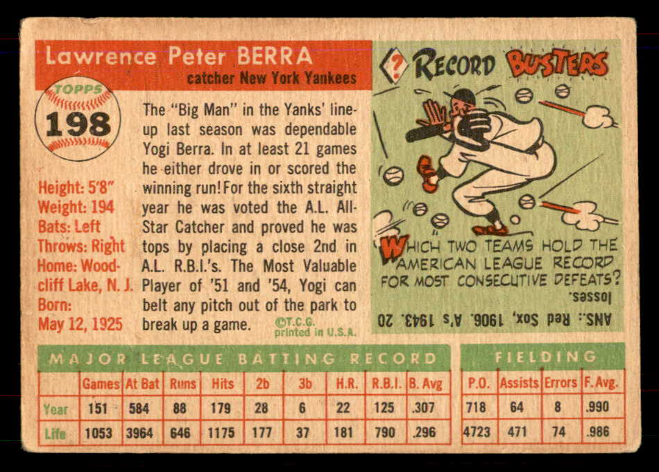 1955 Topps Baseball #198 Yogi Berra Yankees GD-VG 565932