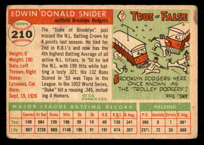 1955 Topps Baseball #210 Duke Snider Dodgers GD-VG 565933