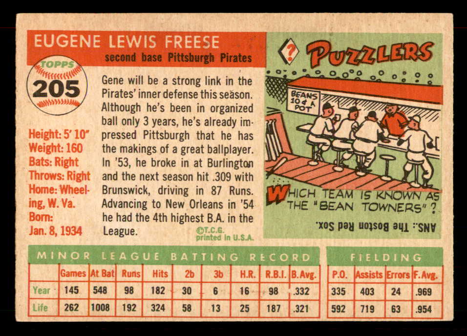 1955 Topps Baseball #205 Gene Freese Pirates VG-EX 565939
