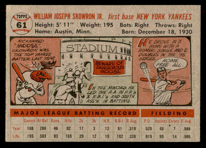 1956 Topps Baseball # 61 Bill Skowron Yankees EX-MT Gray 565940