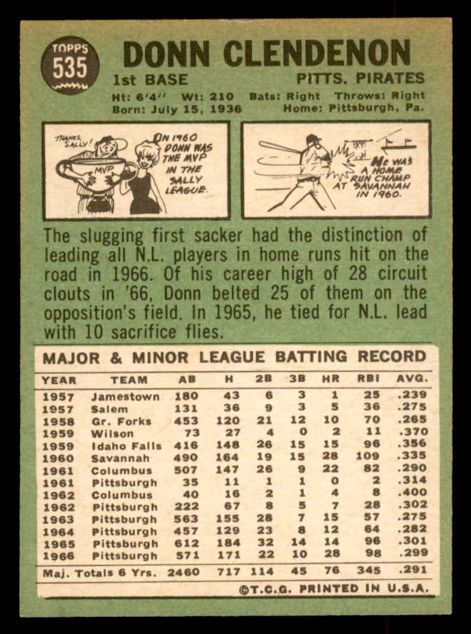 1967 Topps Baseball #535 Donn Clendenon Pirates EX-MT 565953