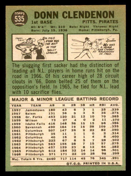 1967 Topps Baseball #535 Donn Clendenon Pirates EX-MT 565953