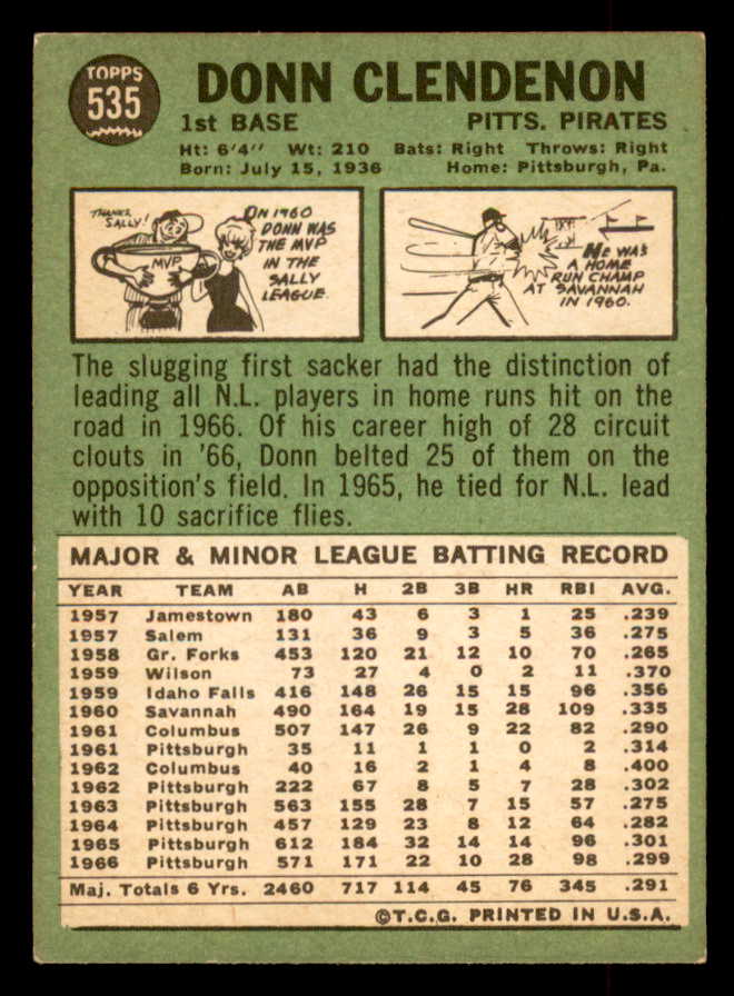 1967 Topps Baseball #535 Donn Clendenon Pirates EX+/EX-MT 565954