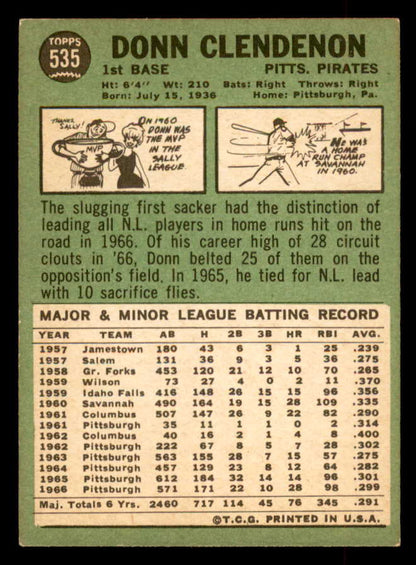 1967 Topps Baseball #535 Donn Clendenon Pirates EX+/EX-MT 565954