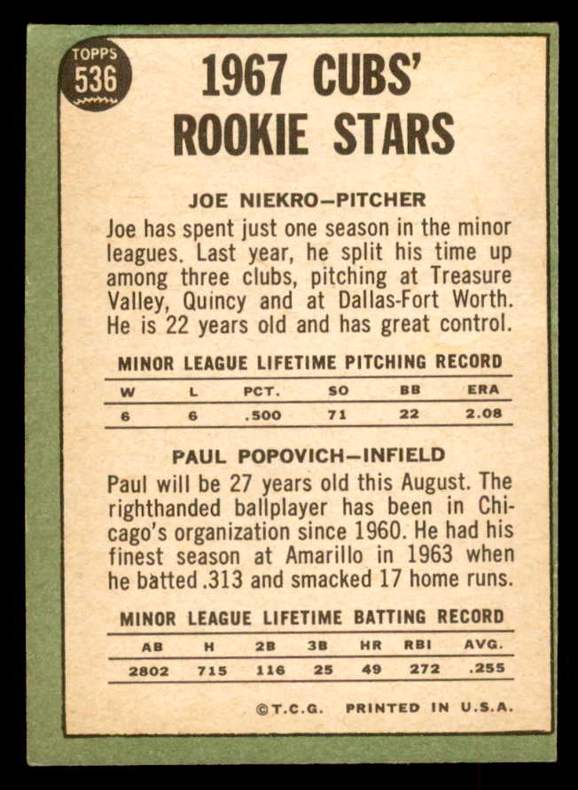 1967 Topps Baseball #536 Joe Niekro Cubs VG-EX 565956