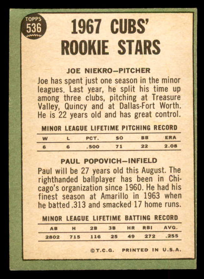1967 Topps Baseball #536 Joe Niekro Cubs VG-EX 565956